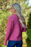 Lesley Mock Neck Horizontal Rib Sweater : Berry