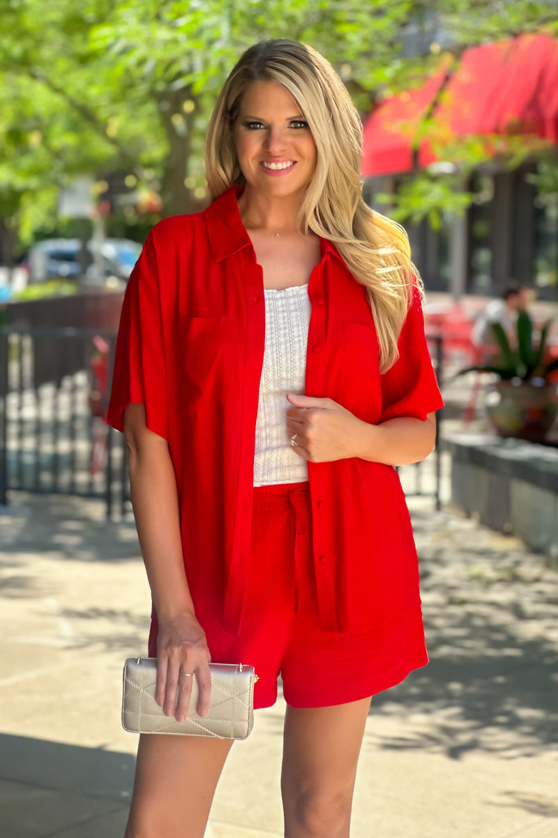 Demille Button Down Shirt : Red