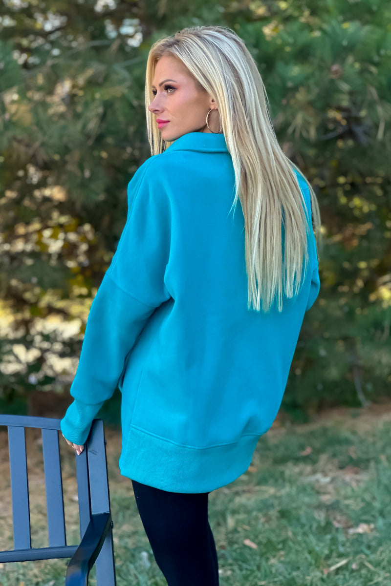 Willa Weekend Getaway Soft Long Pullover : Teal