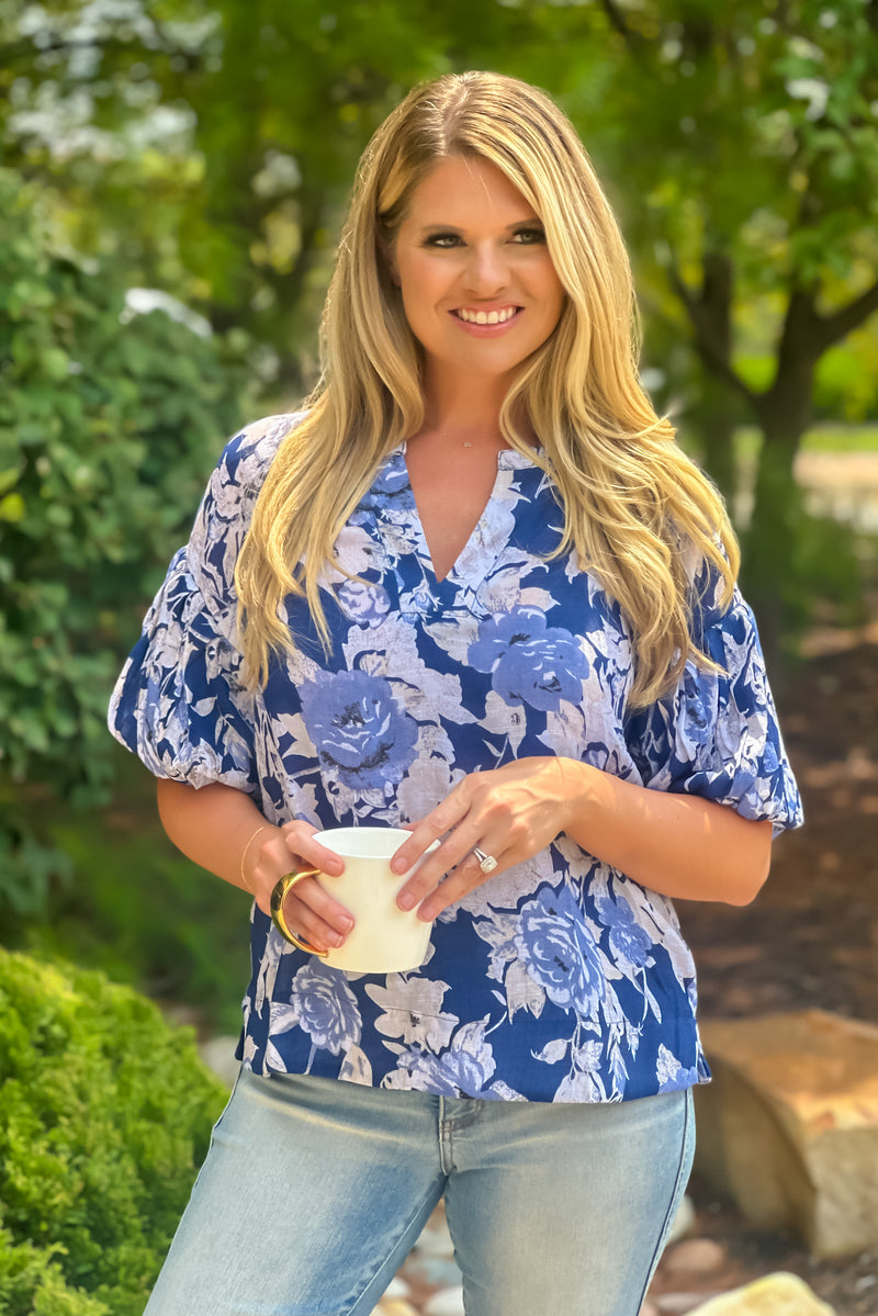 Ginny Floral print Top : Navy