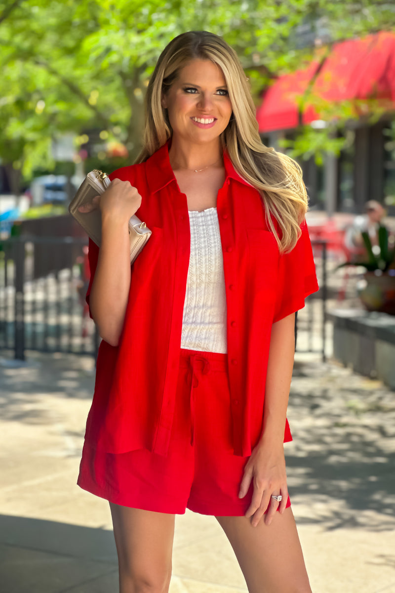 Demille Button Down Shirt : Red