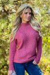 Lesley Mock Neck Horizontal Rib Sweater : Berry