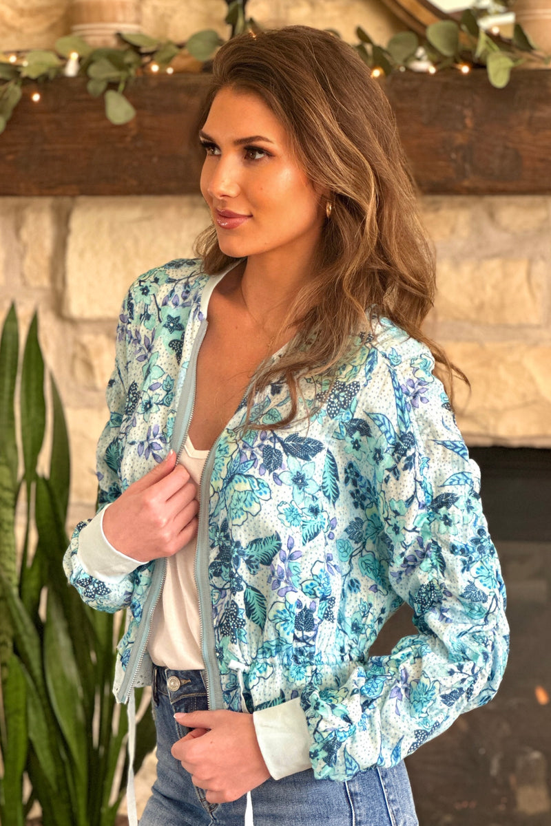 Tresca Scalloped Lace Edge Bomber Jacket : Ocean Blue
