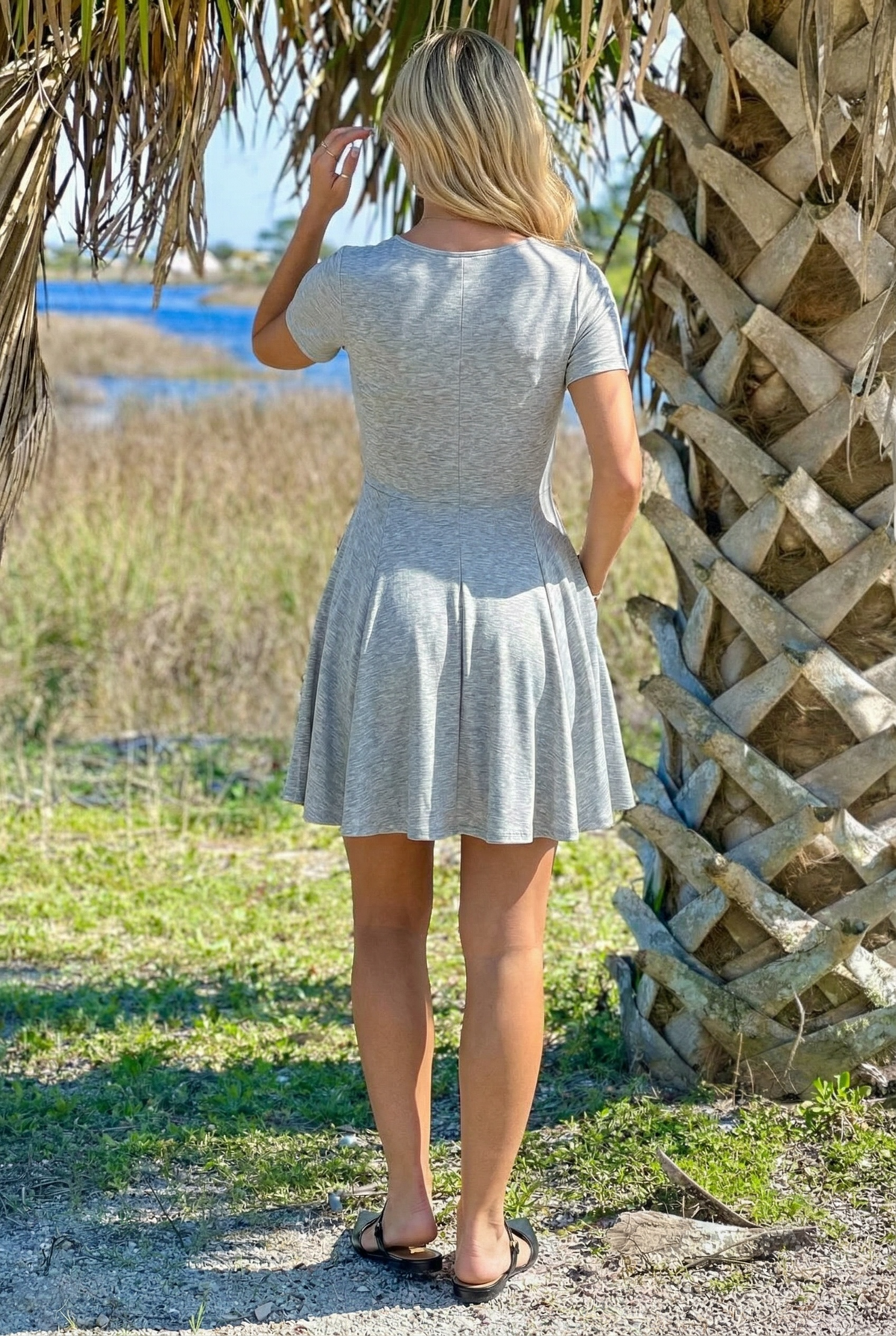 Maliyah Short Sleeve Swing Mini Dress : Heather Grey