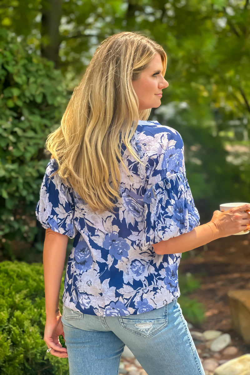 Ginny Floral print Top : Navy