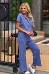 Vanna Half Zip Jacket and Cropped Pants Set : Light Denim
