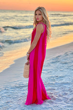 Cambri Single Shoulder Printed Dress : Fuschia/Red