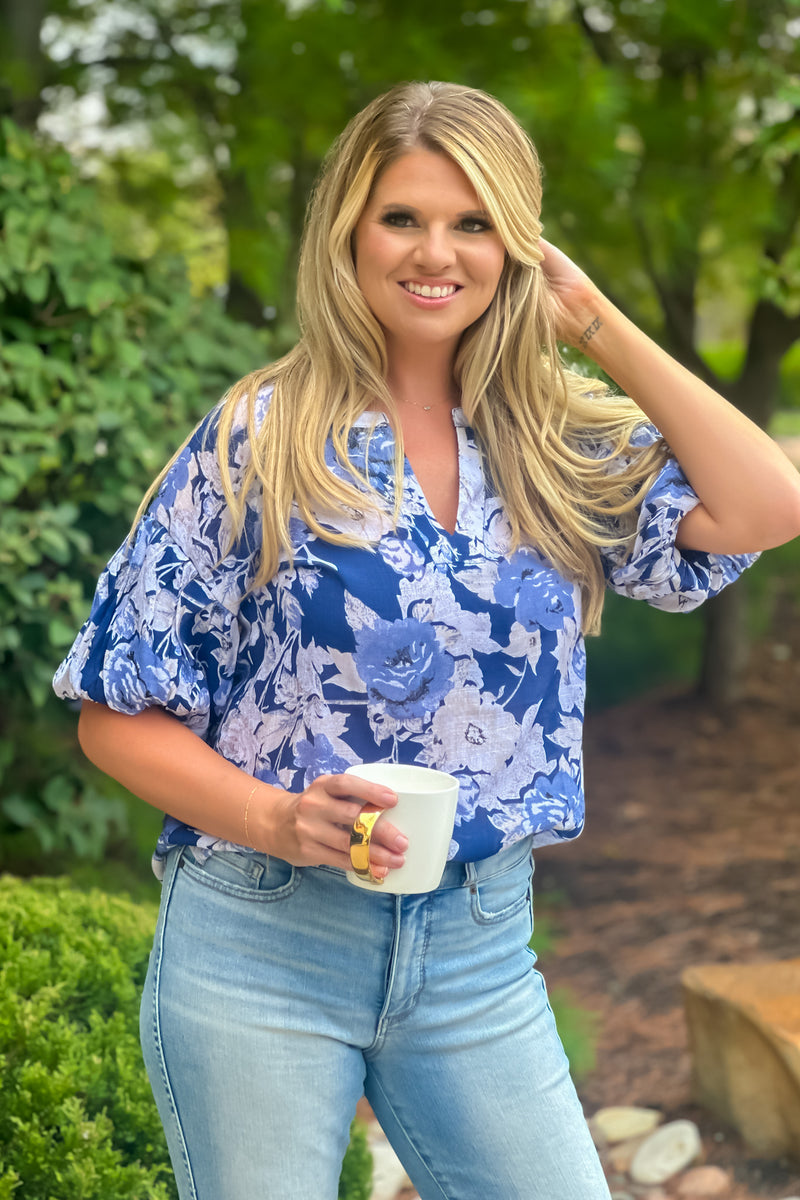 Ginny Floral print Top : Navy