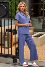 Vanna Half Zip Jacket and Cropped Pants Set : Light Denim