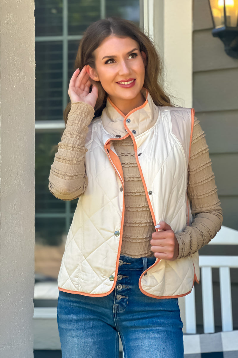 Giselle Color Block Padded Vest : Ivory