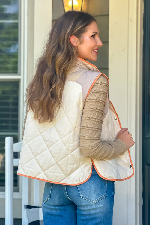 Giselle Color Block Padded Vest : Ivory