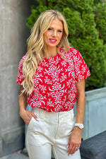 Lihue Printed Bubble Sleeve Top : Red
