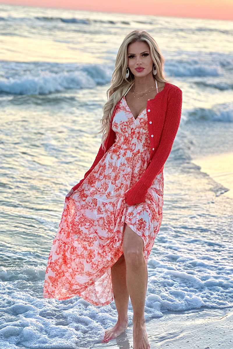 Agnetha Lightweight Pointelle Cardigan : Poppy
