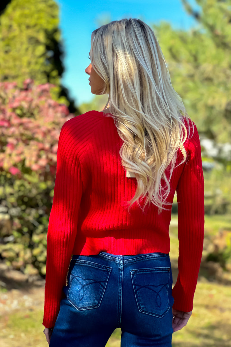 Delaney V neck Sweater : Red