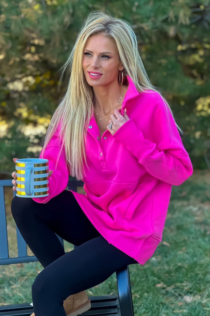 Willa Weekend Getaway Soft Long Pullover : Fuchsia