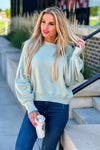 Sweet Like Honey Balloon Sleeve Pullover : Light Sage