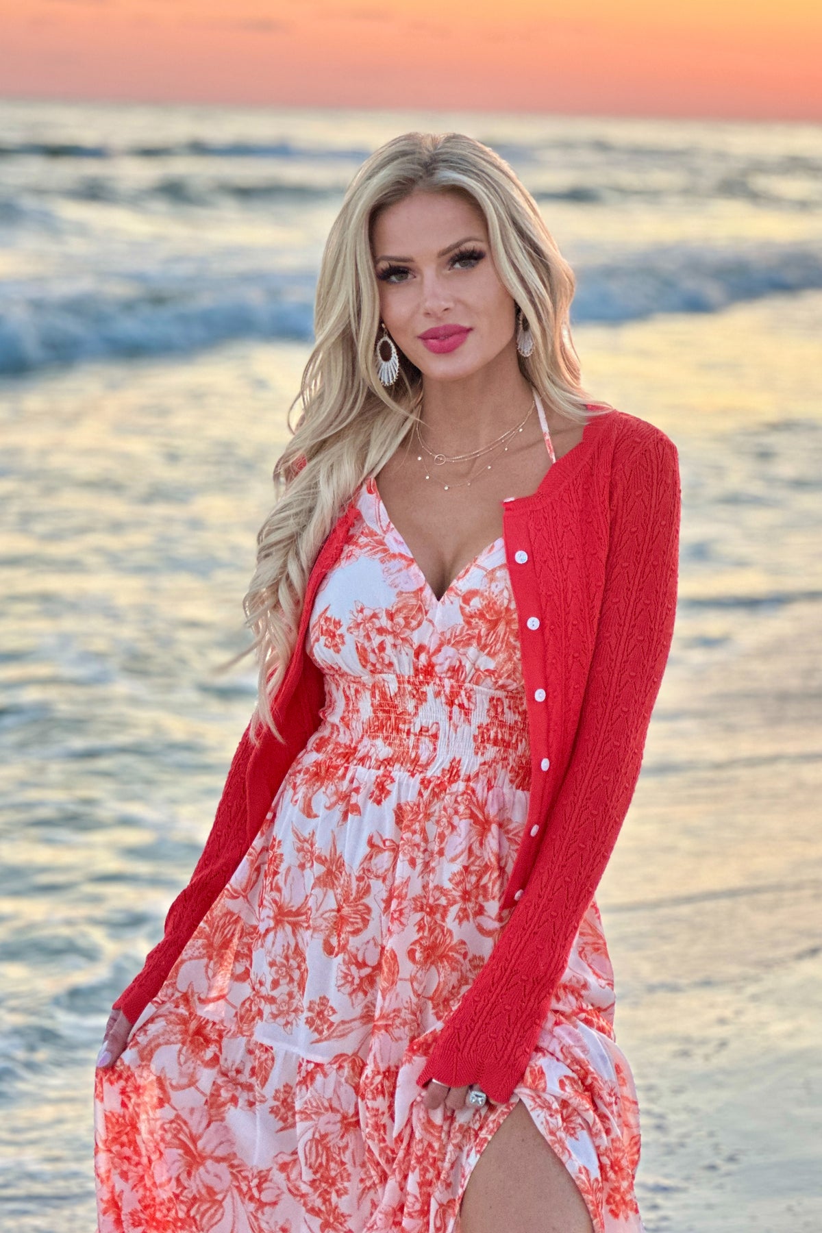 Agnetha Lightweight Pointelle Cardigan : Poppy