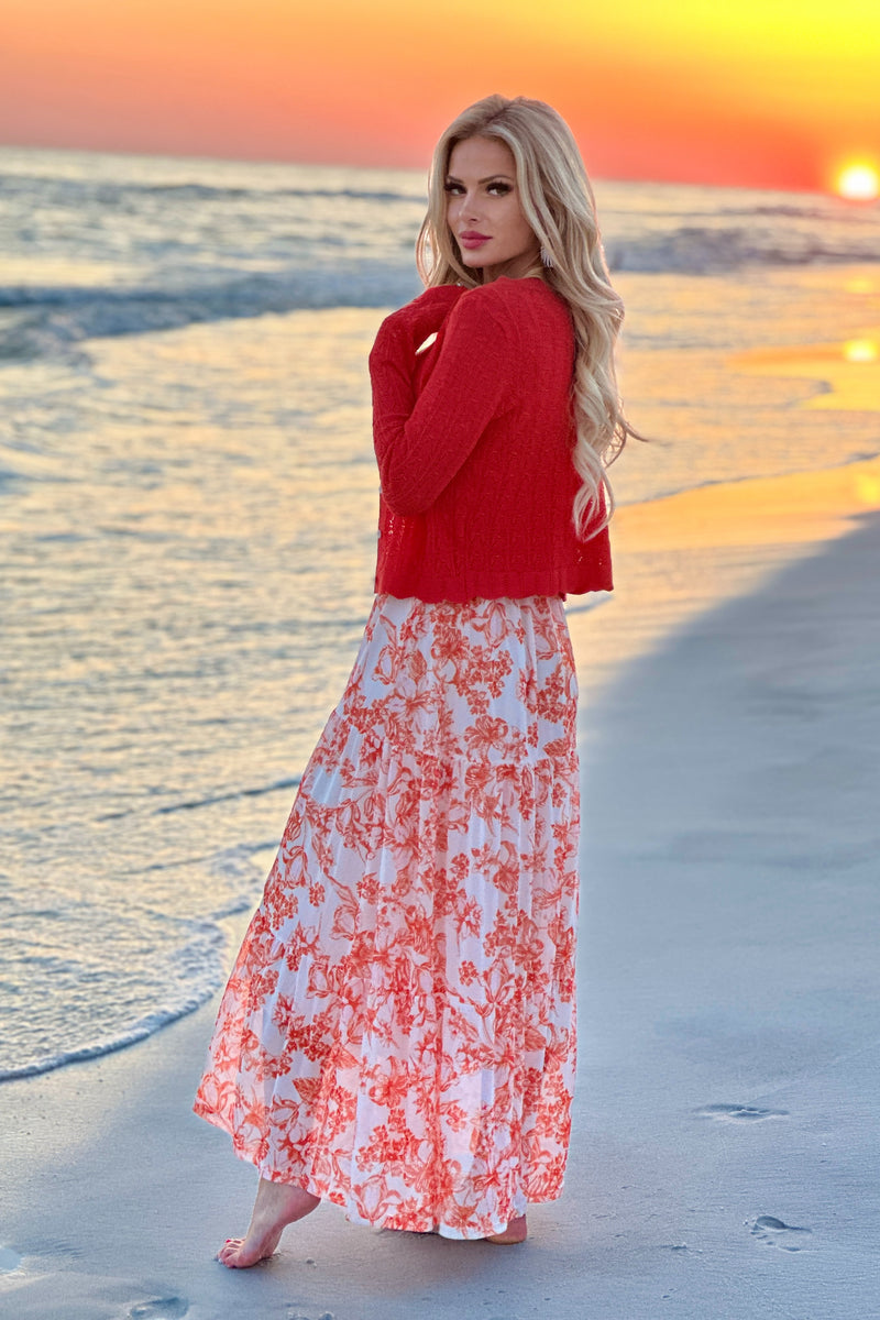 Agnetha Lightweight Pointelle Cardigan : Poppy