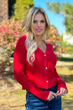 Delaney V neck Sweater : Red