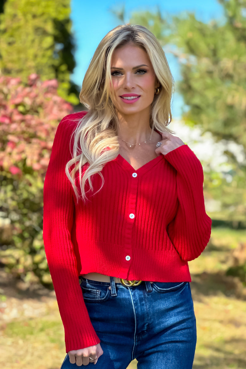 Delaney V neck Sweater : Red