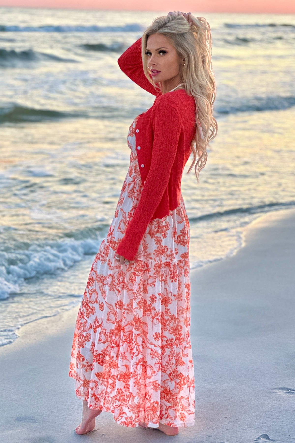 Agnetha Lightweight Pointelle Cardigan : Poppy