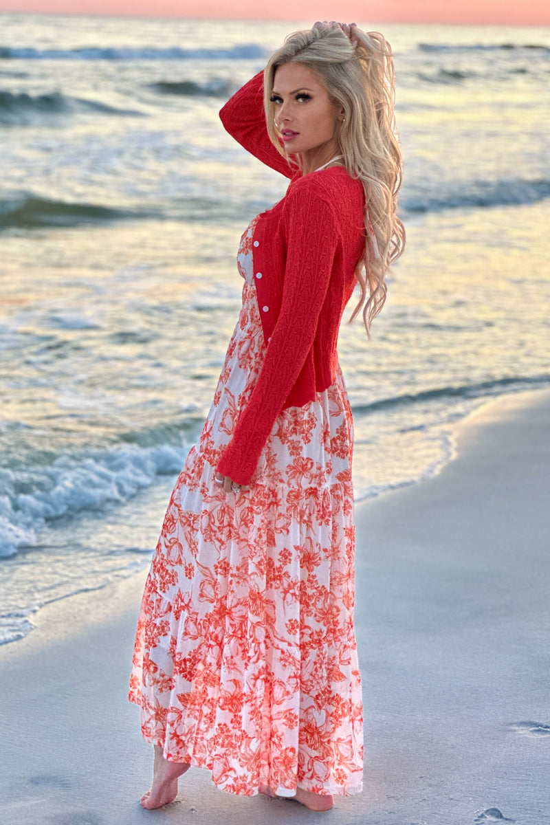 Agnetha Lightweight Pointelle Cardigan : Poppy