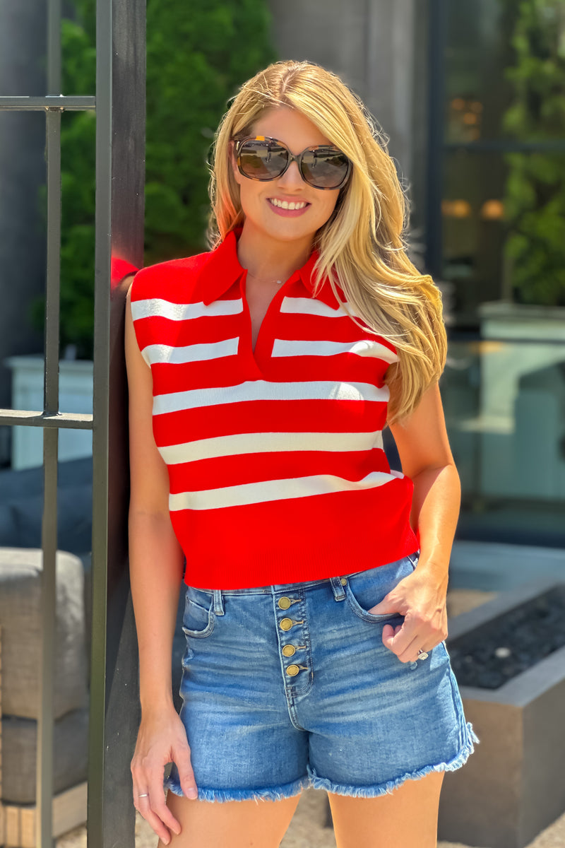 Laina V neck Knit Top : Tomato