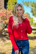 Delaney V neck Sweater : Red