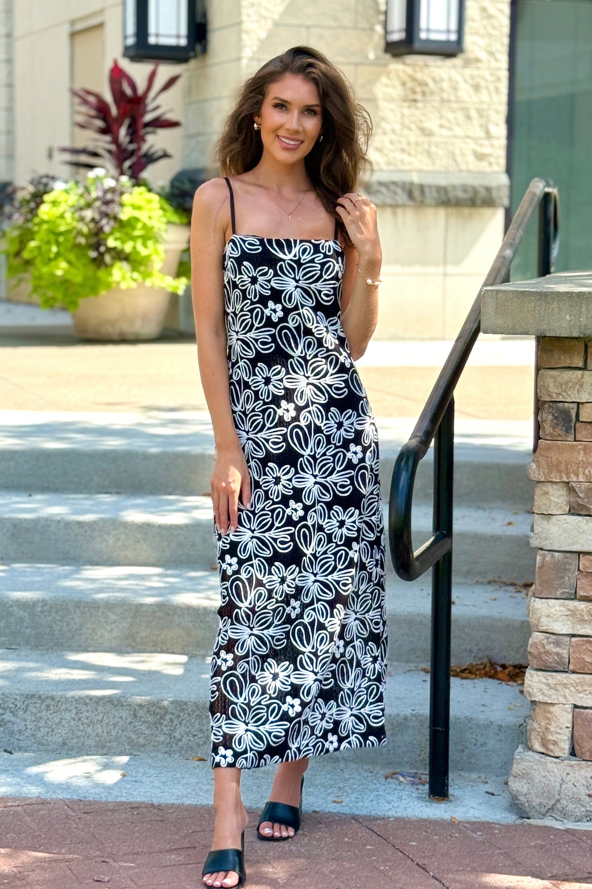 Endless Rose Circe Crochet Embroidered Maxi Dress : Black