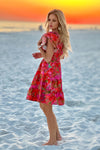 Flyn Poplin Brushed Print Dress : Orange/Pink