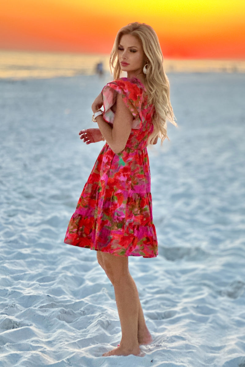 Flyn Poplin Brushed Print Dress : Orange/Pink