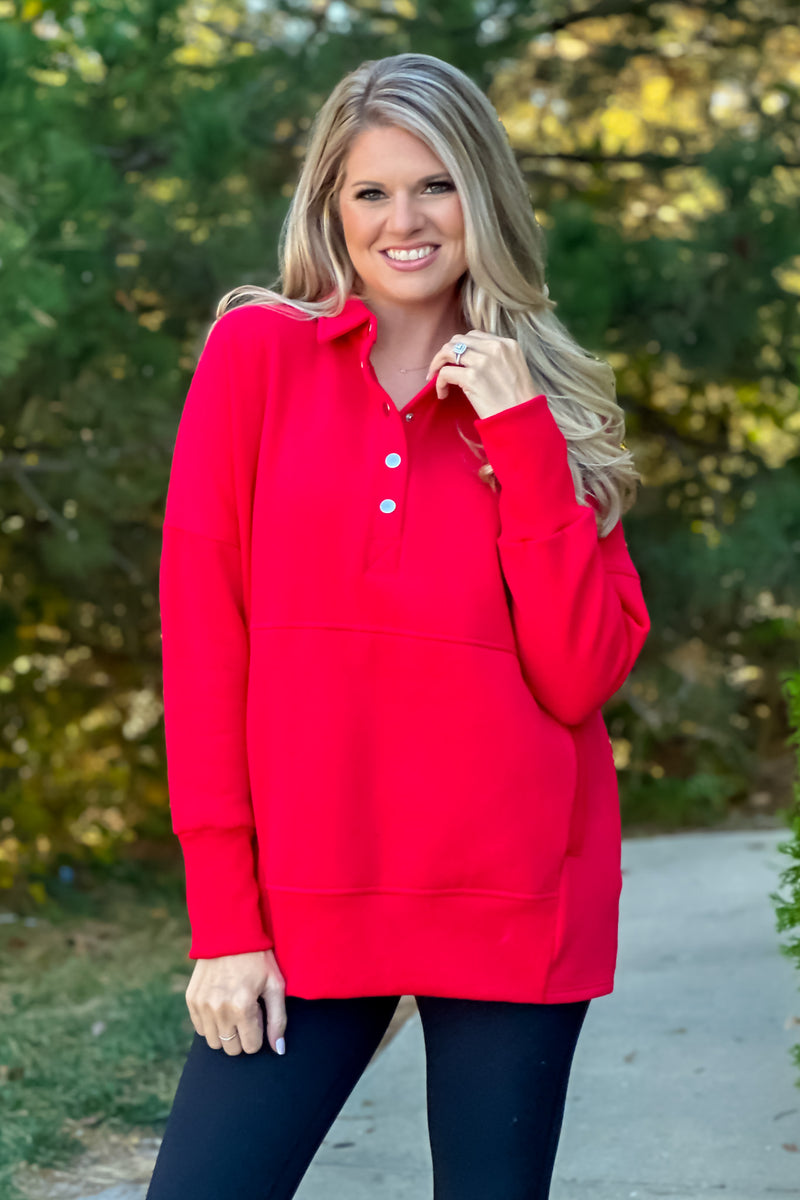 Willa Weekend Getaway Soft Long Pullover : Red