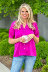 Simply Spectacular Split Neck Button Front Top : Magenta