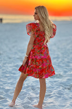 Flyn Poplin Brushed Print Dress : Orange/Pink