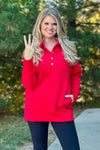 Willa Weekend Getaway Soft Long Pullover : Red