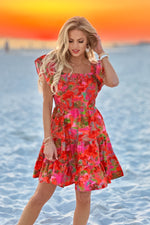 Flyn Poplin Brushed Print Dress : Orange/Pink