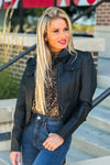 Hit The Town Faux Leather Puff Sleeve Jacket : Black