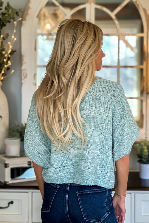 Aviva Melange Relaxed Pullover Sweater : Seafoam