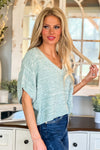 Aviva Melange Relaxed Pullover Sweater : Seafoam