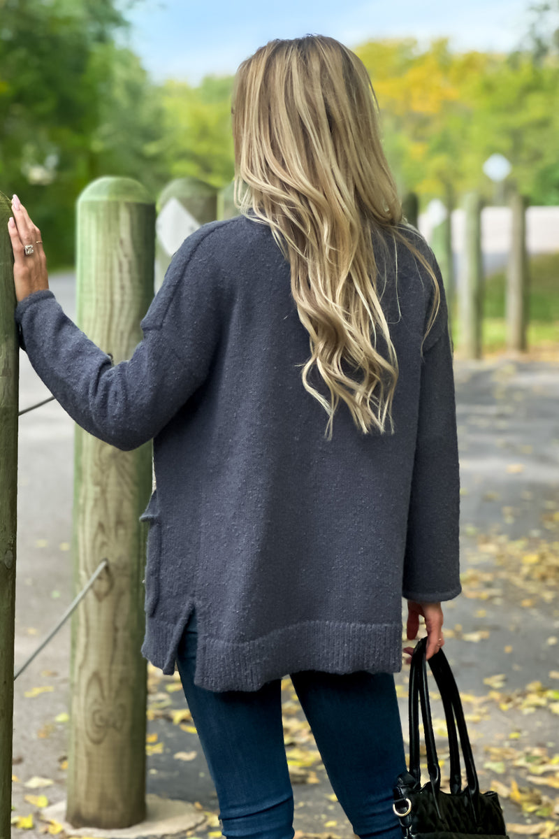 Stay Awhile Open Front Cardigan : Charcoal