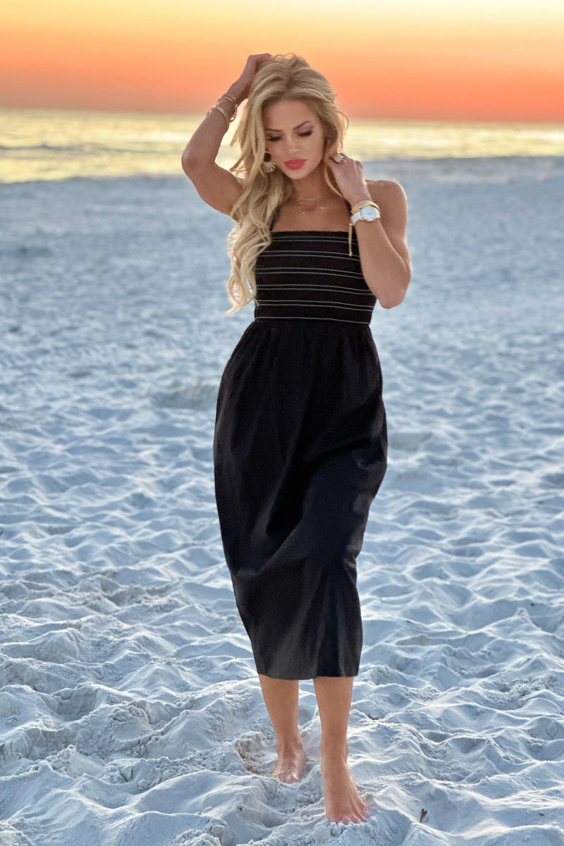 Liverpool Airlea Smocked Woven Knit Midi Dress : Black