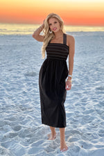 Liverpool Airlea Smocked Woven Knit Midi Dress : Black