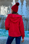 Avani Textured Knit Hooded Jacket : Red