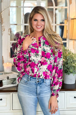 Blossoming Love Balloon Long Sleeve Blouse : Magenta/Floral