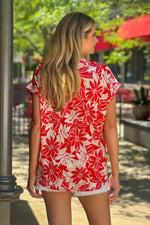 Hilani Floral Print V neck Top : Red