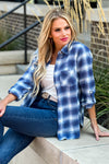 Jessica Button Tab Sleeve Plaid Flannel Shirt : Light Blue/White