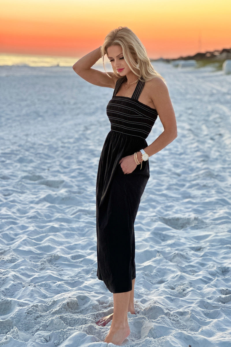 Liverpool Airlea Smocked Woven Knit Midi Dress : Black