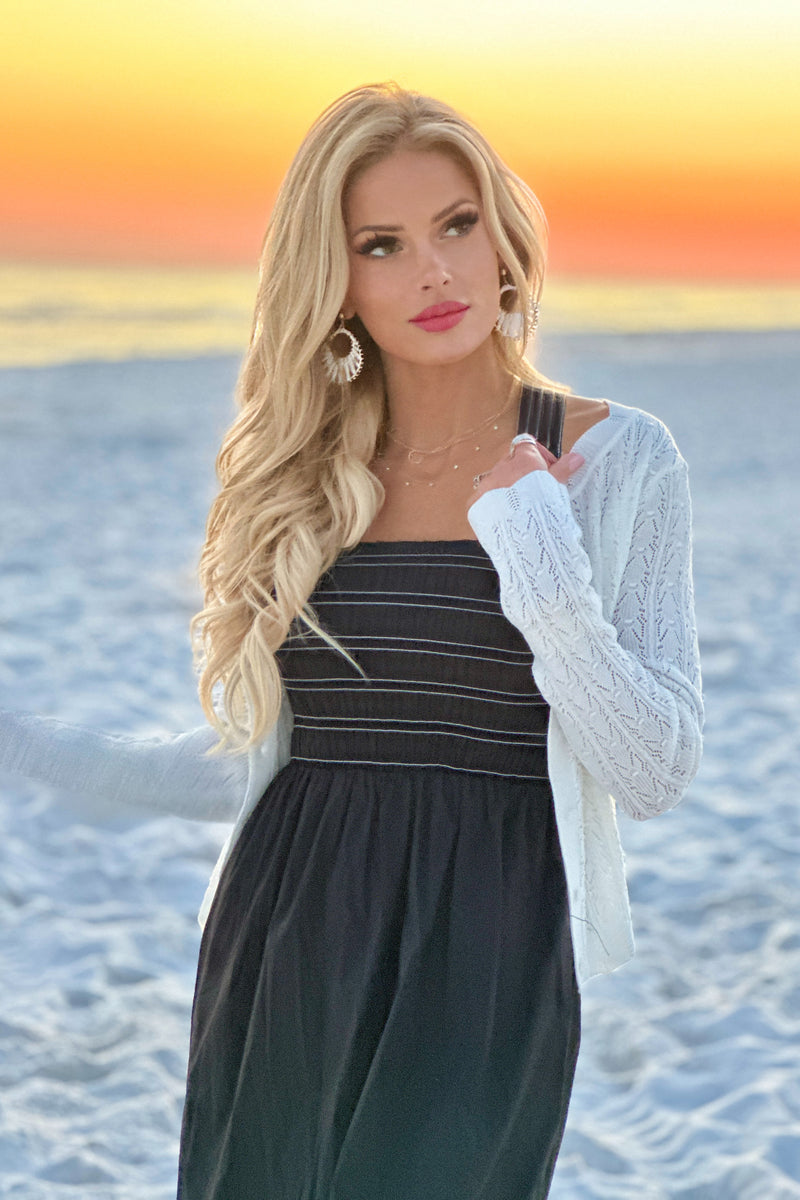 Agnetha Lightweight Pointelle Cardigan : Off White