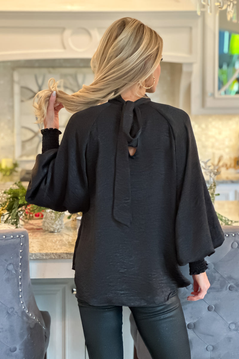 Midnight Stroll Satin Blouse : Black