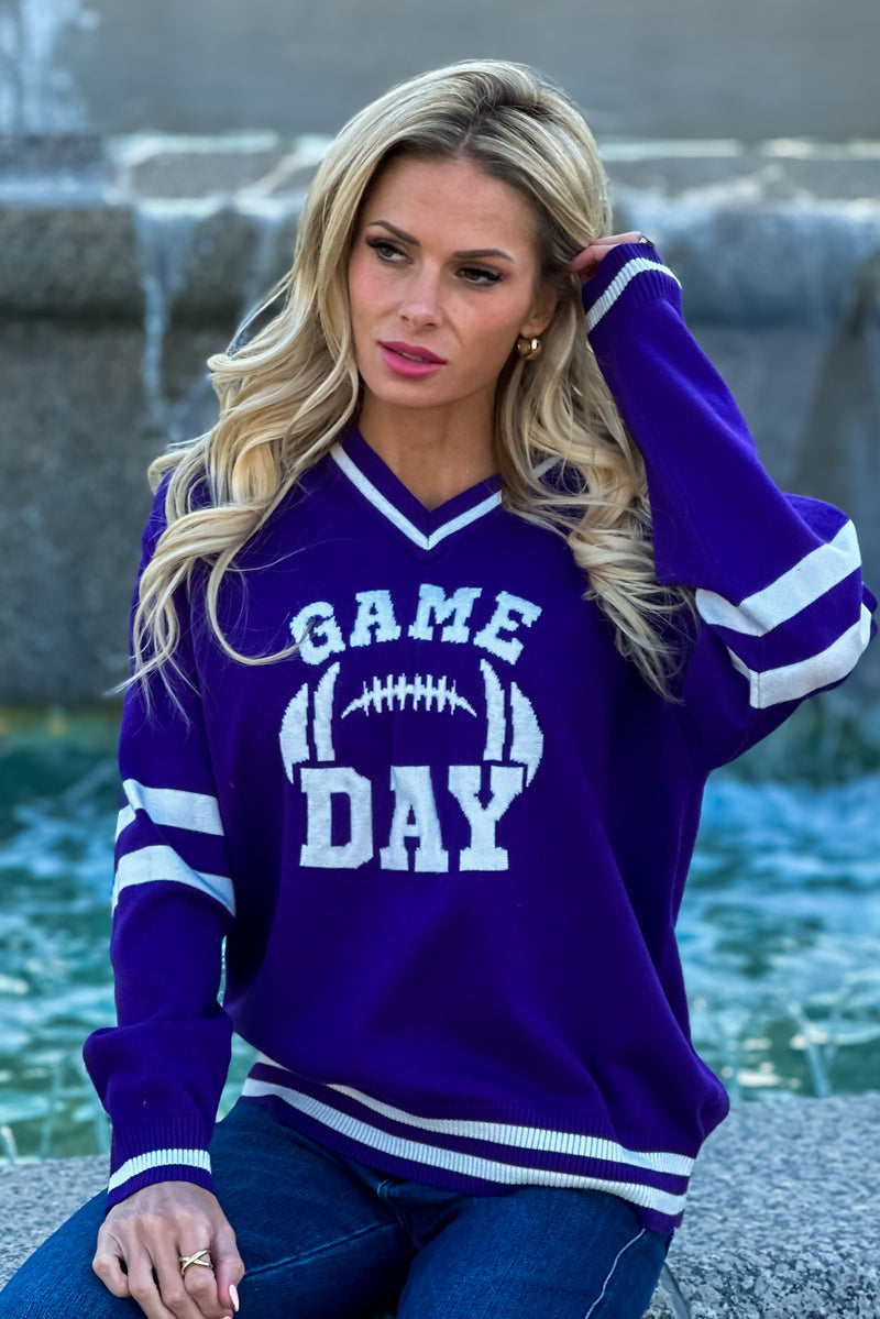 Game On Varsity Sweater Top : Purple